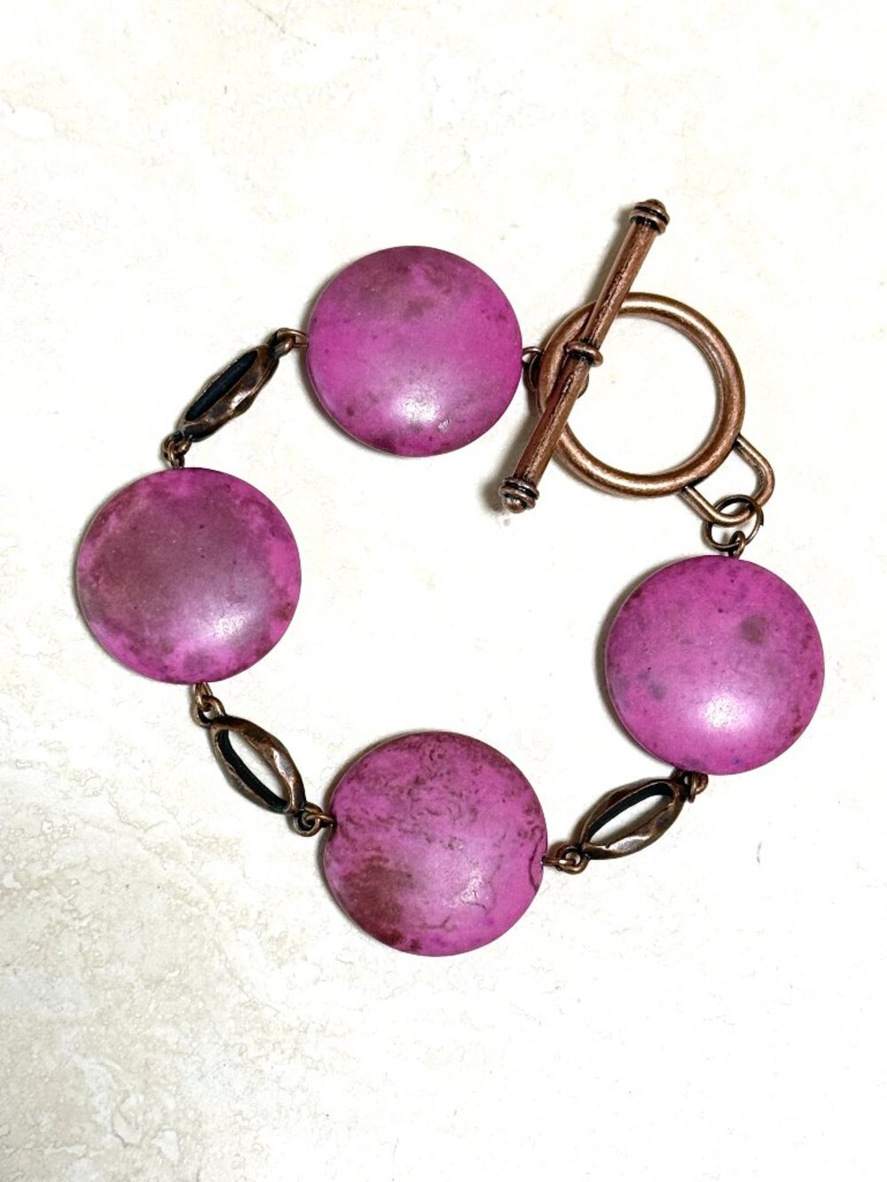 2/$20, Viva Magenta Agate Boho Bracelet, Chunky Bold Statement Copper Bracelet